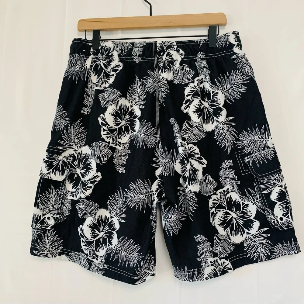 OP Black and White Floral Swim Shorts Size Medium